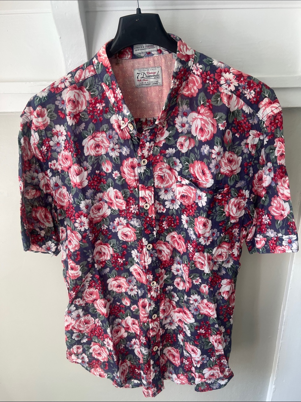 Men's 7 Diamonds Floral Short-Sleeve Button-Up Shirt - Pink/Blue